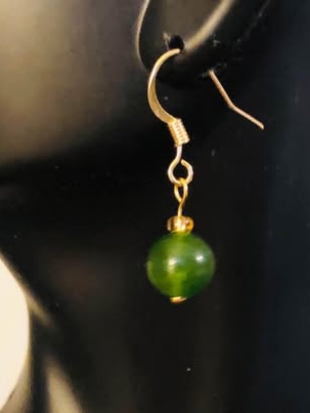 14K Gold Filled Natural Green Jade Bead Drop Earrings